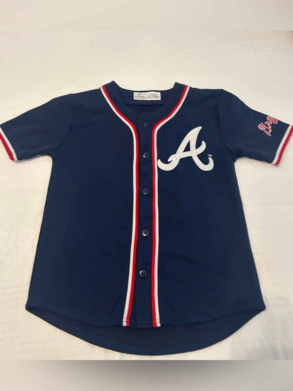 Atlanta Braves Youth Size Large Button Up Genuine Merchandise Jersey